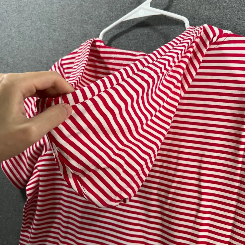 Denim & Co. Beach French Terry Hooded Cover-Up with Pockets Red Size Large - Picture 10 of 11